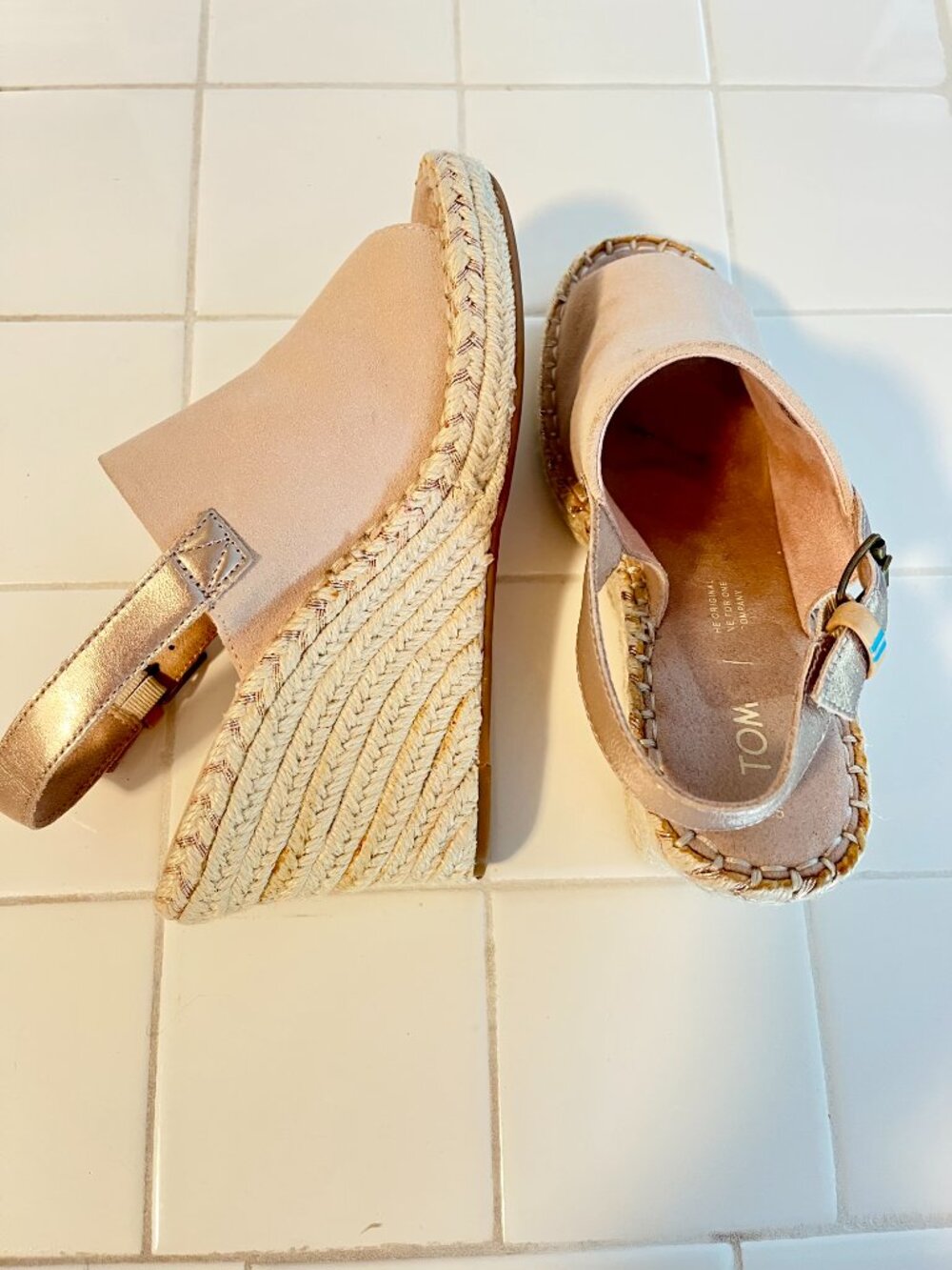 TOMS Women's Monica Blush Suede Wedge Slingback Sandal - Size 8.5